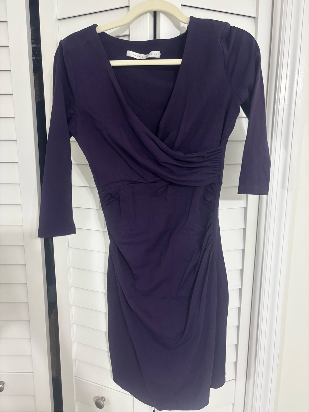 Susana Monaco Deep Purple Wrap-Detail Long Sleeve Dress